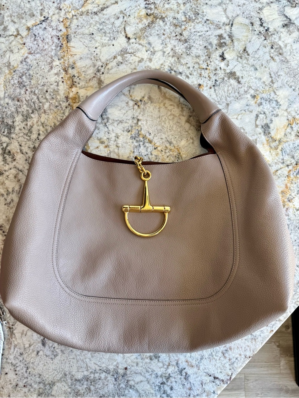Like new Gucci Softbit Maxi Bag in Taupe Leather with Gold Hardware